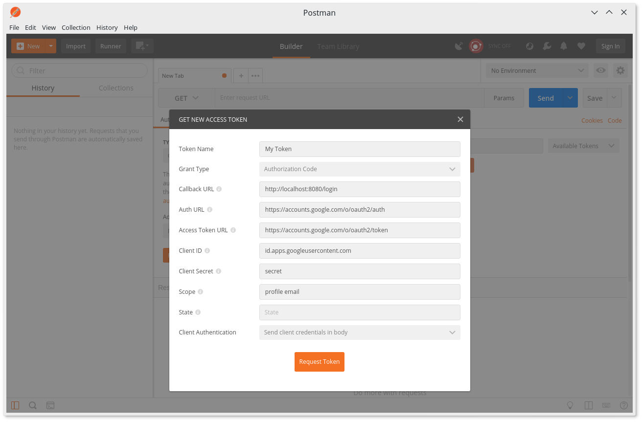 postman access token window